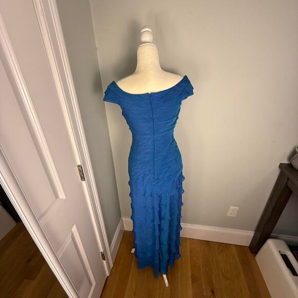 Blue Tadashi Collection off the shoulder formal gown dress ruffles tiered - US 2 - Picture 5 of 8